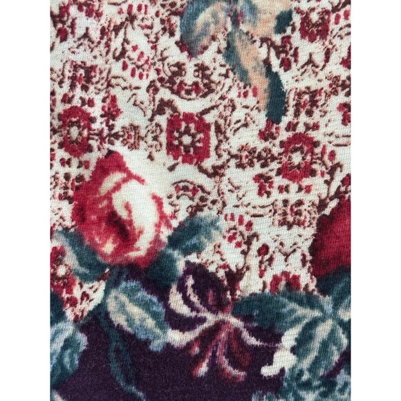 Lucky Brand Long Sleeve Knit Top with Cut Outs - Maroon Floral - Size M - Picture 5 of 12